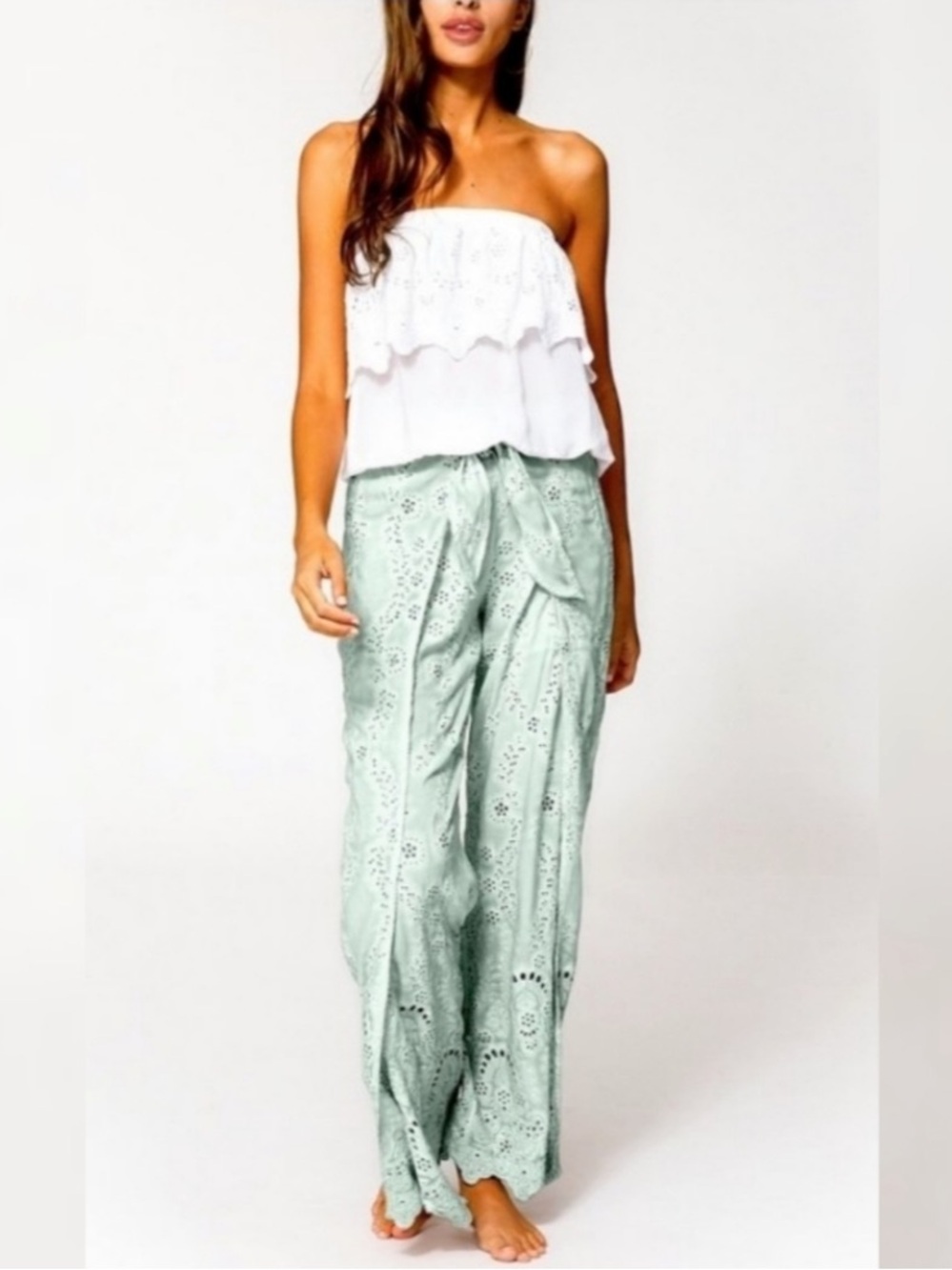 NWT Young Fabulous & Broke | Women’s Mint Green Eyelet Lace Side Slit Pants M